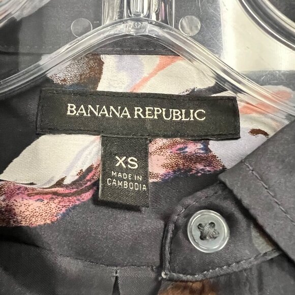 Banana Republic Women's Sheer Button Down Black/Multi Floral Size XS Long Sleeve - Picture 8 of 9